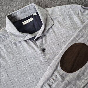 Singer+Sargent Mens Size XL Gray ShadowCheck Shirt Elbow Patches Cotton